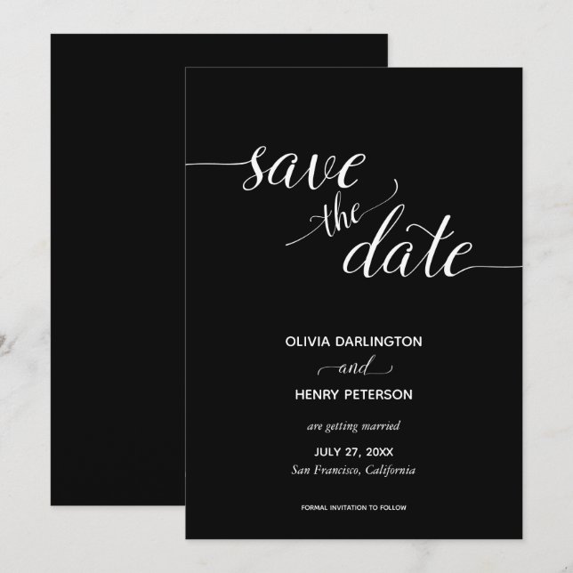 Casamento de Script Elegante Salve as Cartões de D (Frente/Verso)