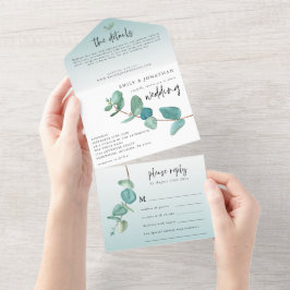Casamento de Script Eucalyptus Azul Elegante