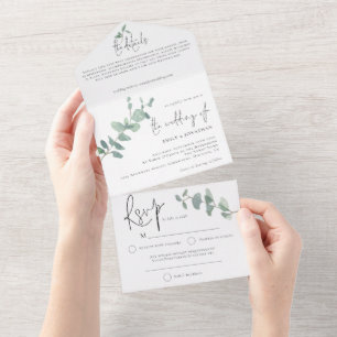 Casamento de Script Eucalyptus Verde Elegante