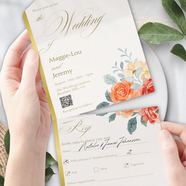 Casamento de Script Floral Dourado Elegante (Criador carregado)