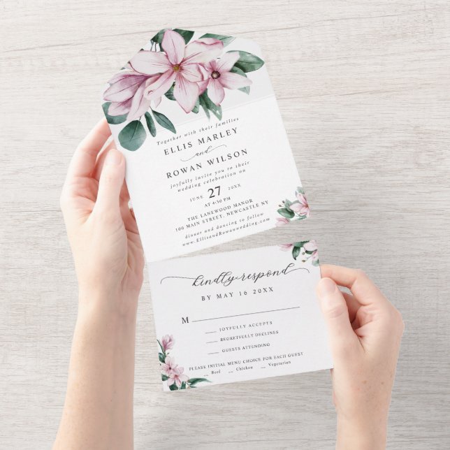 Casamento de Script Moderno Magnolia Florals (Tearaway)