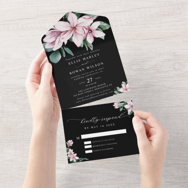 Casamento de Script Moderno Magnolia Florals (Tearaway)