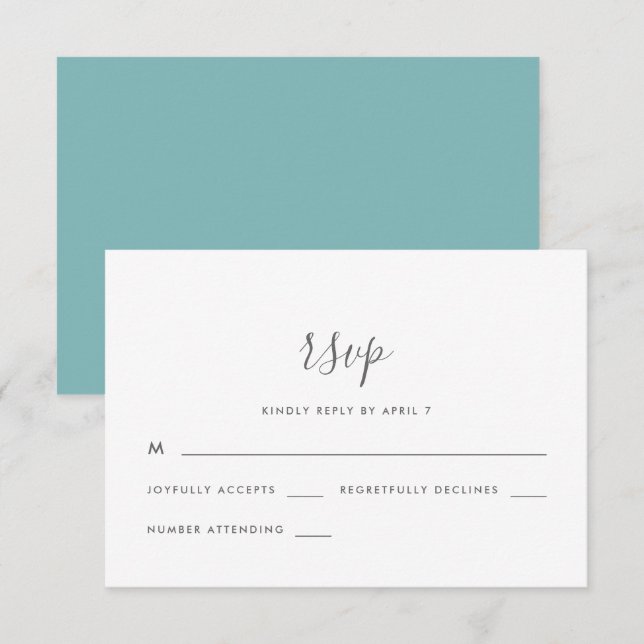 Casamento de Script Moderno Rsvp em Azul (Frente/Verso)