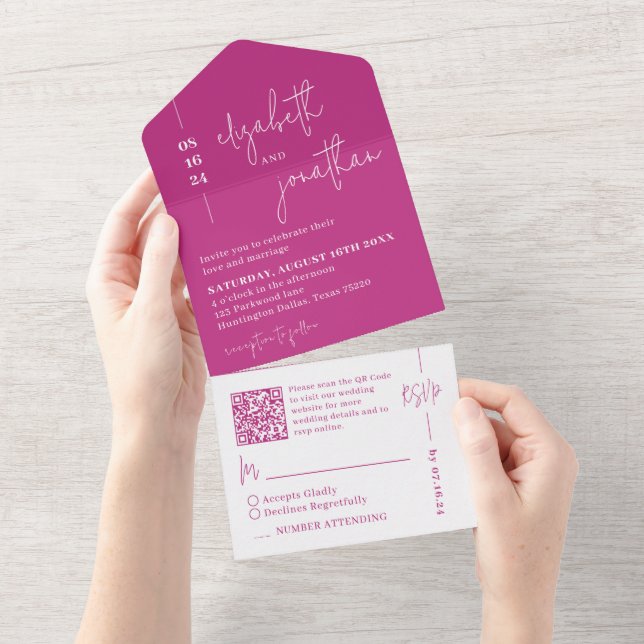 Casamento de Script Simples Magenta QR Code Classy (Aba destacável)