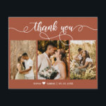 Casamento de Script Terracotta com Colagem de Foto<br><div class="desc">Orçamento, Elegante, Palavra Terracotta (3) Colagem de Fotografias. Obrigado, personalizado barato de baixo orçamento. modelo de cartões de agradecimentos de casamento com três fotos na frente e uma foto na parte traseira. ***POR FAVOR, NOTE! *** O PAPEL ORÇAMENTAL/FLYER É FINO. *** ATUALIZE O PAPEL PARA OBTER UM PAPEL MAIS ESPESADO....</div>