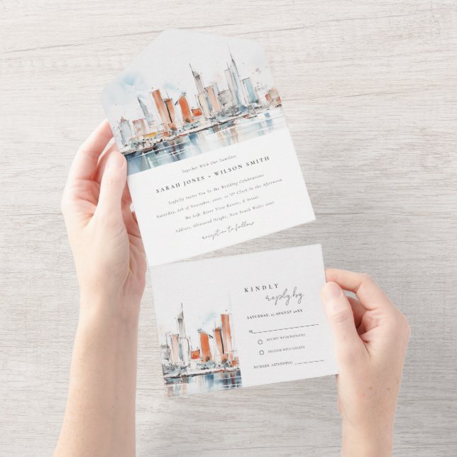 Casamento de Skyline Watercolor em Miami Florida (Aba destacável)