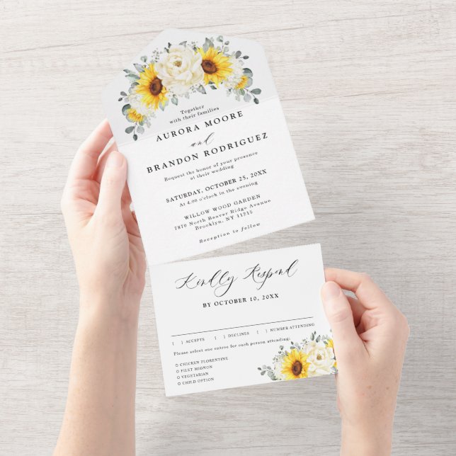 Casamento de Sunflower Ivory Peony Floral Eucalypt (Aba destacável)