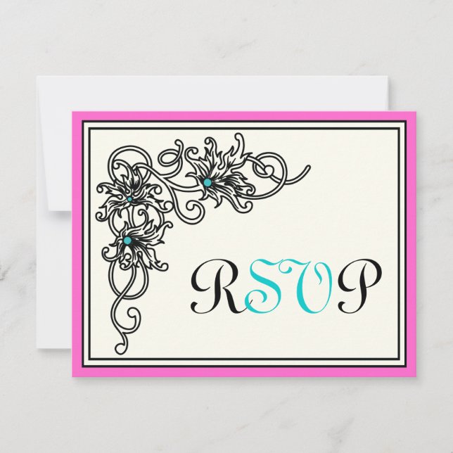 Casamento de tartaruga-rosa-preta-negra RSVP (Frente)