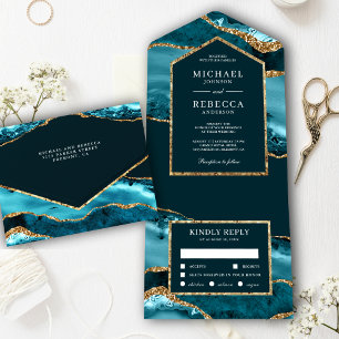 Casamento de Teal e Agate Marble Dourado