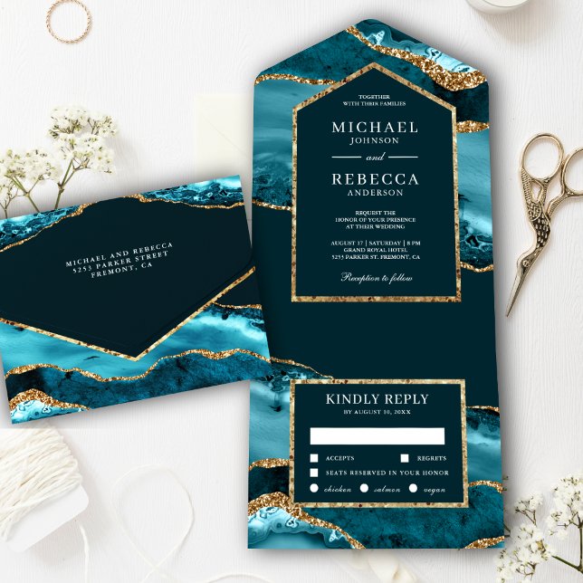 Casamento de Teal e Agate Marble Dourado (Criador carregado)