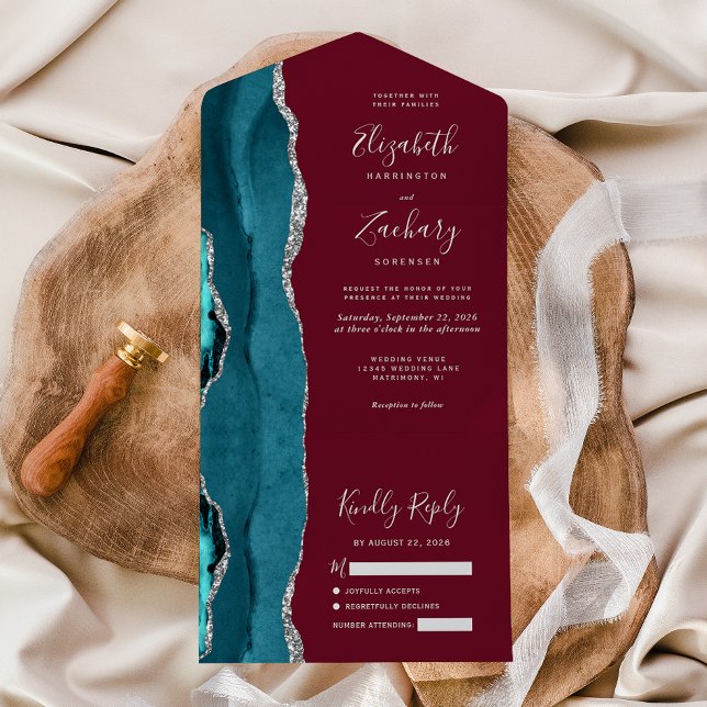 Casamento de Teal Silver Agate Burgundy (Criador carregado)