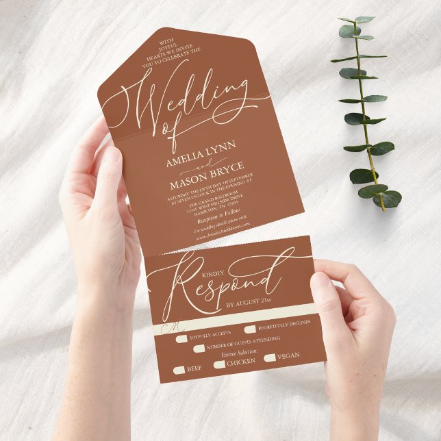 Casamento de Teracotta e Cream Calliografia (Terracotta and Cream Elegant Script Wedding Initiation All in One)