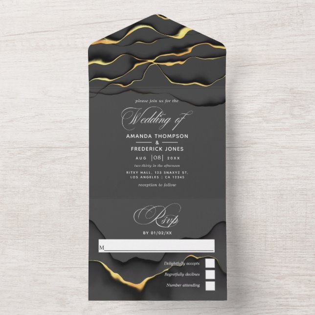 Casamento de Tinta Preta e Dourada, tudo em um úni (Inside)
