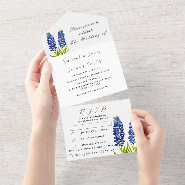 Casamento de Tremoço Floral de Flor Selvagem Azul (Aba destacável)