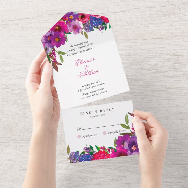Casamento de Verão com Flores de Aquarela Colorida (Aba destacável)