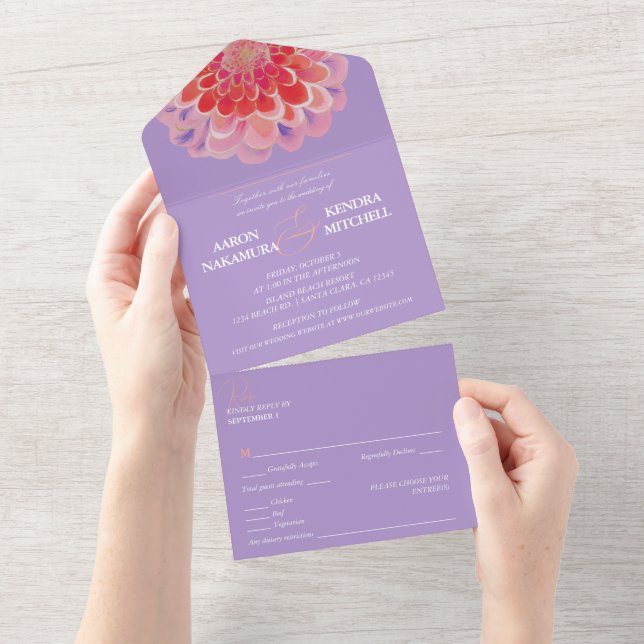 Casamento de Verão Roxo Zinnia Vibrante (Aba destacável)