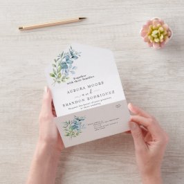 Casamento de Verde com Eucalipto em Aquarela Moder