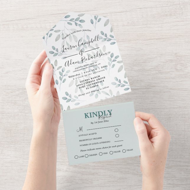 Casamento de Verde Sálvia Folhagem Rústica Eucalip (Aba destacável)