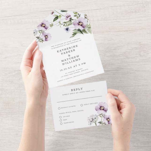 Casamento De Vidraça Floral Violet Pansy (Aba destacável)