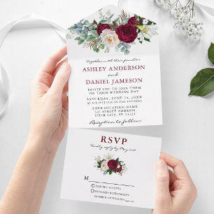 Casamento de Watercolor Burgundy Floral Greenery