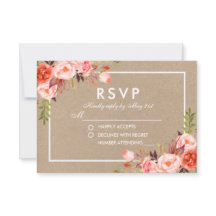 Casamento de Watercolor Coral Floral Kraft RSVP
