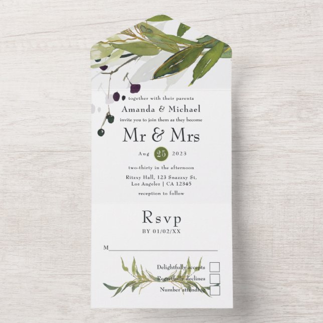 Casamento de Watercolor Leafy Greenery (Inside)
