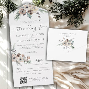 Casamento de Woodland Rustic Pine Floral QR RSVP W