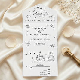 Casamento Desenhos Caprichosos Cinza e Branco
