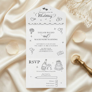 Casamento Desenhos Caprichosos Cinza e Branco
