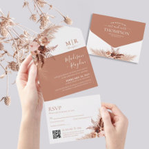Casamento do Código QR Boho Terracotta Pampas