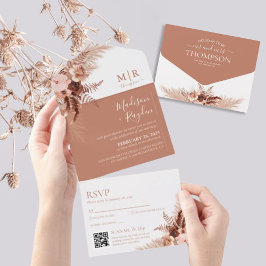Casamento do Código QR Boho Terracotta Pampas