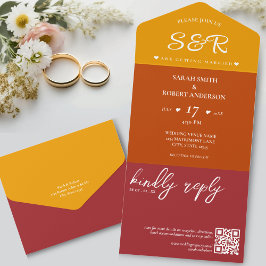 Casamento do Código QR da Borgonha Laranja Retro