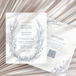Casamento do Código QR do Azure Ivory Floral Wreat