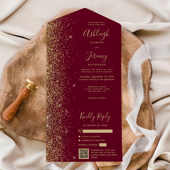 Casamento do Código QR do Dourado Vermelho Moderno (Criador carregado)