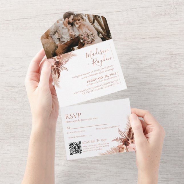 Casamento do Código QR do Elegante Terracotta Pamp (Aba destacável)