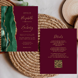 Casamento do Código QR do Emerald Agate Burgundy