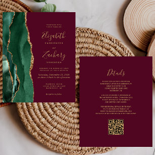 Casamento do Código QR do Emerald Agate Burgundy