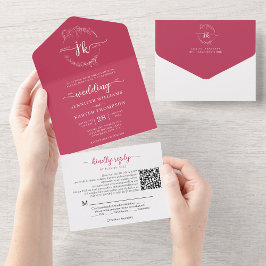 Casamento do Código QR do Magenta Floral Monograma