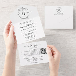 Casamento do Código QR do Monograma Branco Floral 