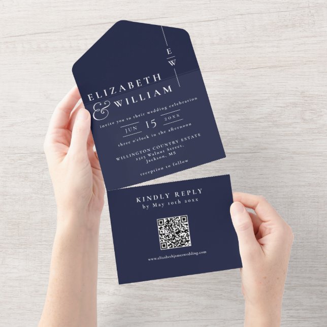 Casamento do Código QR do Monograma Minimalista Az (Aba destacável)
