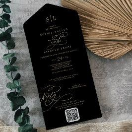 Casamento do Código QR do Monograma Negro e Dourad