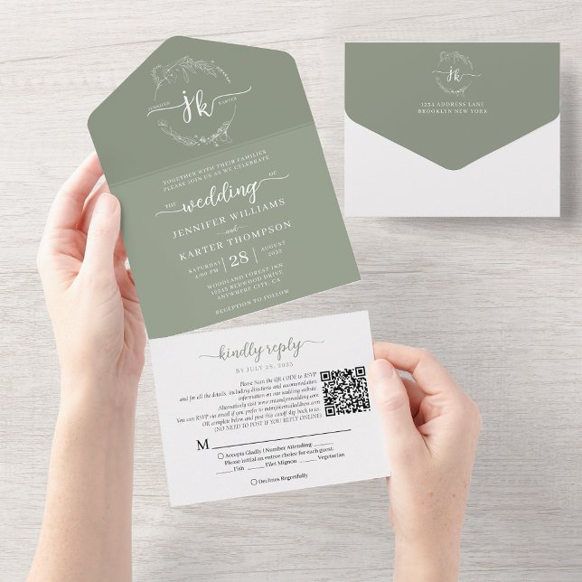 Casamento do Código QR do Monograma Verde da Sala  (Criador carregado)