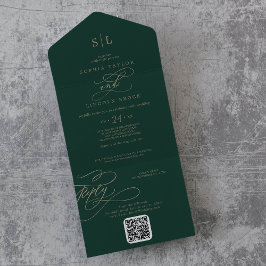 Casamento do Código QR do Monograma Verde Romântic