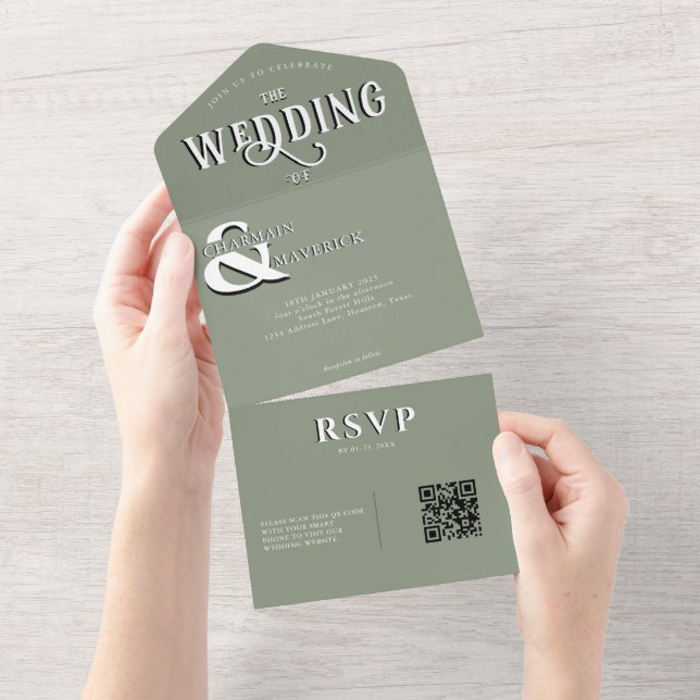 Casamento do Código QR Verde do Sage Elegante Mode (Tearaway)