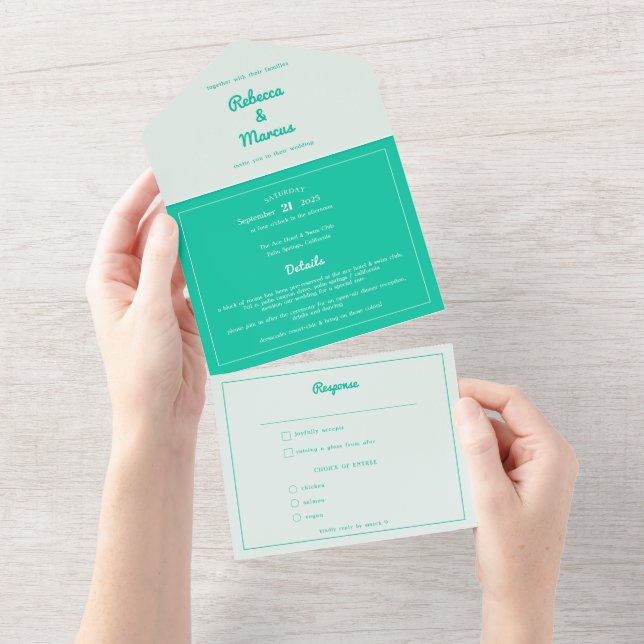 Casamento do Modern Bold Emerald Mint Green Retro  (Aba destacável)