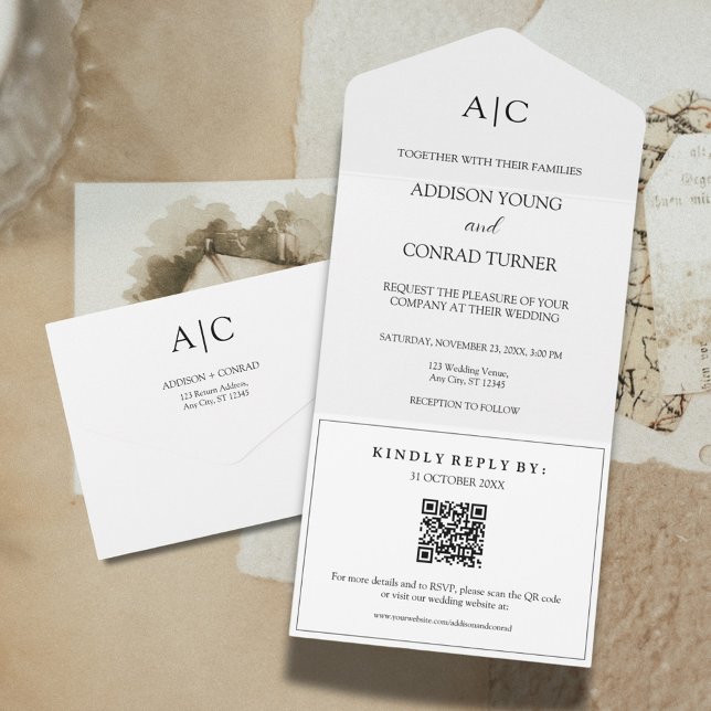 Casamento do Monograma Branco do Código QR (Criador carregado)
