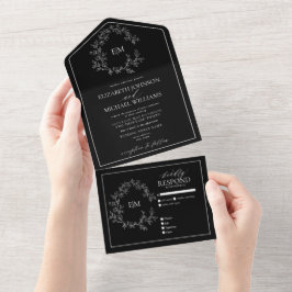 Casamento do Monograma de Folha Branca Negra
