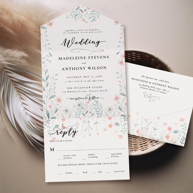 Casamento do Partido Jardim dos Pastéis Românticos (pastel tiny wildflowers garden party wedding invitation elegant romantic magic bespoke modern trendy)