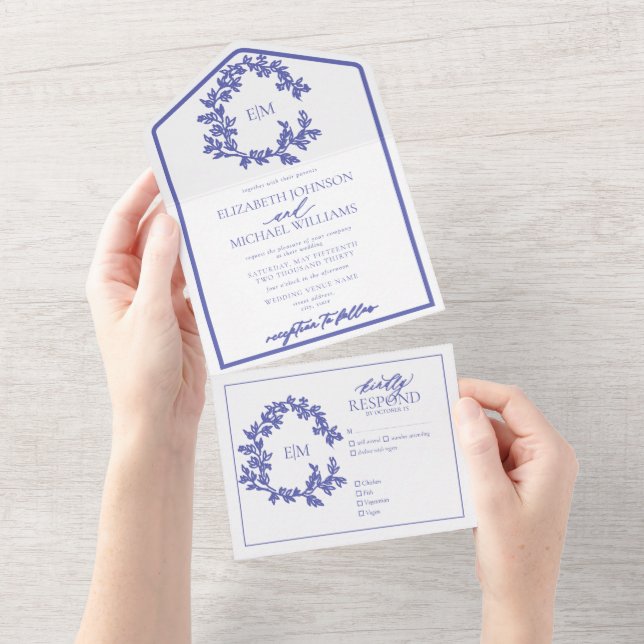 Casamento do Periwinkle Leafy Crest Monograma (Tearaway)