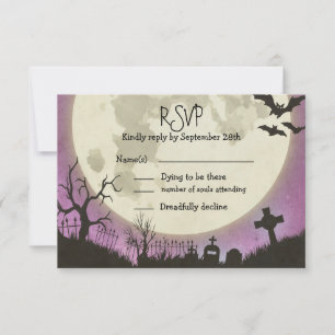 Casamento do RSVP Halloween em roxo com lua
